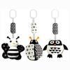 3 Pack Hanging Rattle Toys,Cartoon White Black Stuffed Stroller Plush Toys for Newborn 0-18 Month Baby Bed Crib Toys with Wind Chimes (Zebra,Deer&Cow)