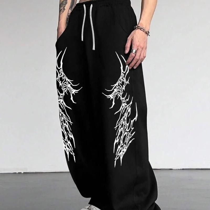 HSHFriday5 Y2K Joggingbroek Gothic Bedrukt Los Hoge Taille Wijde Pijpen Broek Unisex Sportbroek Casual Lange Broek Outdoor Streetwear Unisex 3XL zwart