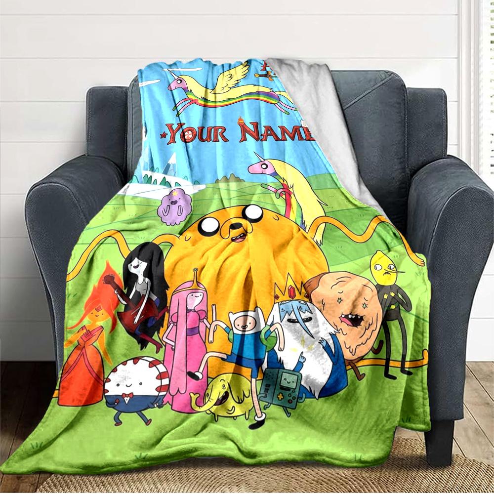 Name Custom Adventure-Time Print Flannel Blanket High Quality Warm Comfortable Cover for All Seasons Perfect for Gifts Home Decor