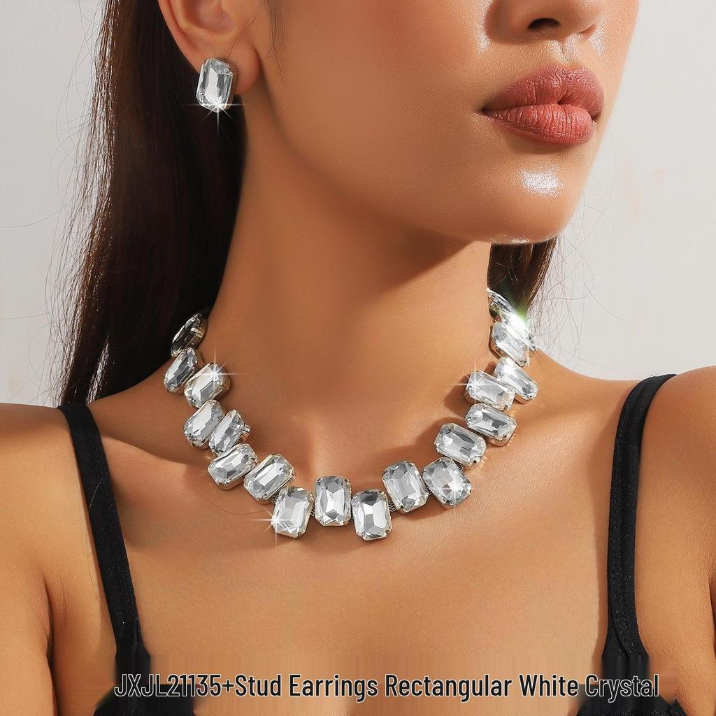 Collar de Cristal Rosa Colorido con Diamantes Completos - Estilo Europeo y Americano