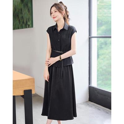 TERRE BLEUE Women's Loose Short-Sleeve Shirt & A-Line Skirt Set