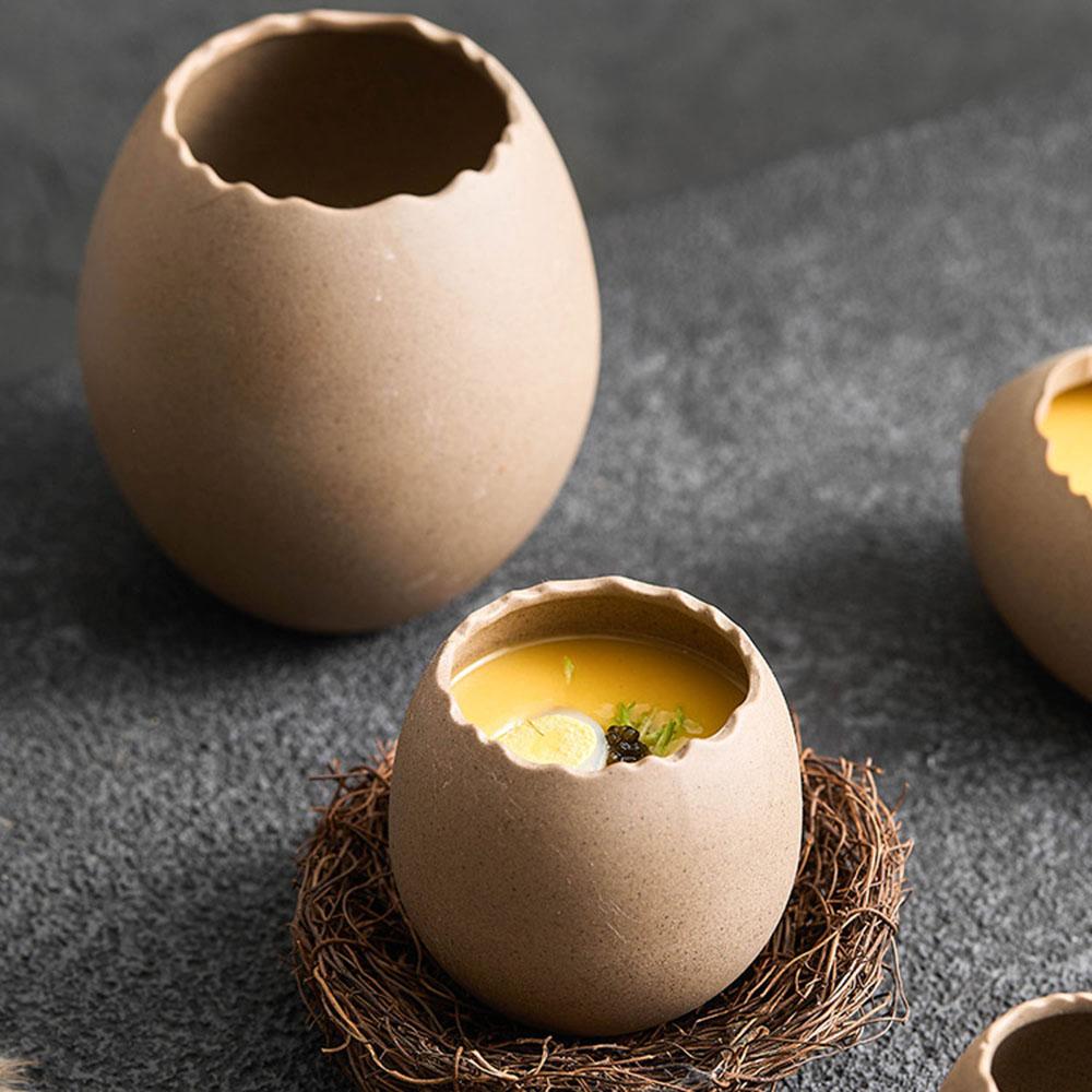 Modellatura a Guscio d'Uovo Ciotola per Uova al Vapore Ciotola da Dessert Ciotola in Ceramica a Forma di Uovo di Struzzo per Yogurt Stoviglie Speciali per Ristorante