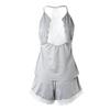 Women's Sexy Sleeveless V-Neck Crochet Lace Pajamas Set 2 Piece Casual Solid Home Clothes Daily Wear Suit