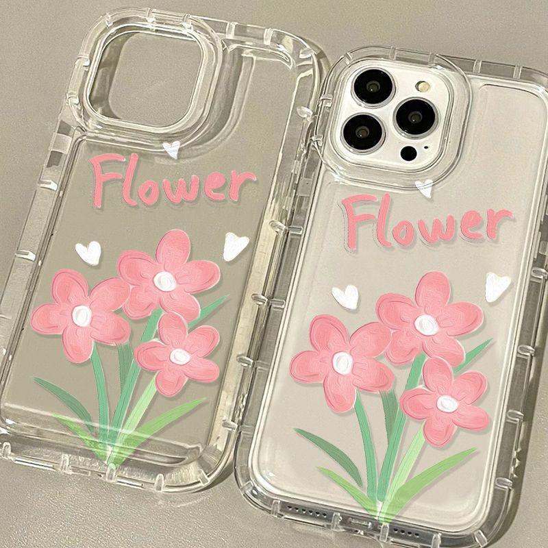 Pink Flower for iPhone17promax Mobile Phone Case Apple 14 Girl Heart 13/16 Large Hole 15 Soft Case X