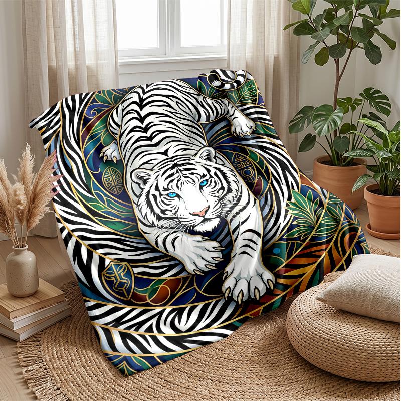 White Tiger Fantasy 3 Theme blanket Lightweight Warm Flannel Blanket Decorative Throw Blanket for Home Decoration