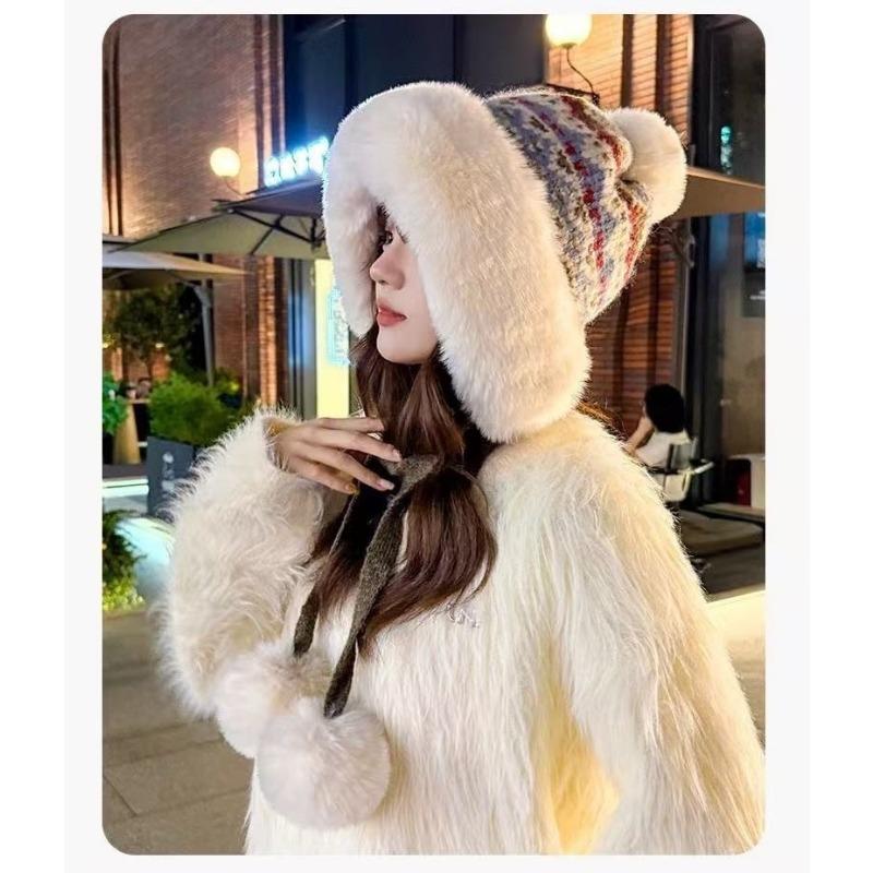 Women S Winter Knit Hat With Pom Pom Earmuff Thick Warm Large Size