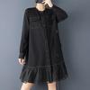 Long Sleeve Plus Size Vintage Black Floral New In Dresses for Women Casual Loose Midi Spring Autumn Dress