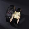 2pcs/set Couple Fashion Watch Set, PU Leather Strap Square Dial Roman Numeral Design Watch | Elegant Watches | Gifts