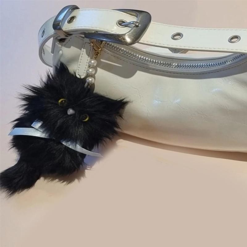 Plush Cat Keychain Cute Decorations Keyring Hanging Ornament Backpack Handbag Charm Pendant Gift for Girls Women