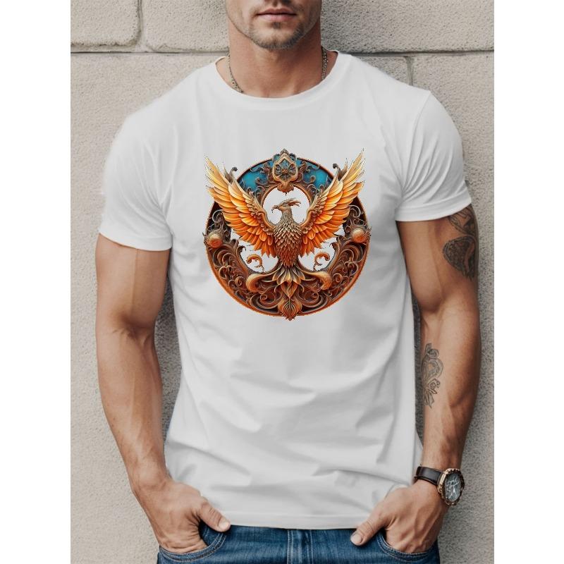 Европейский размер, футболка с принтом феникса, футболки для мужчин, повседневная футболка с коротким рукавом для лета S белый