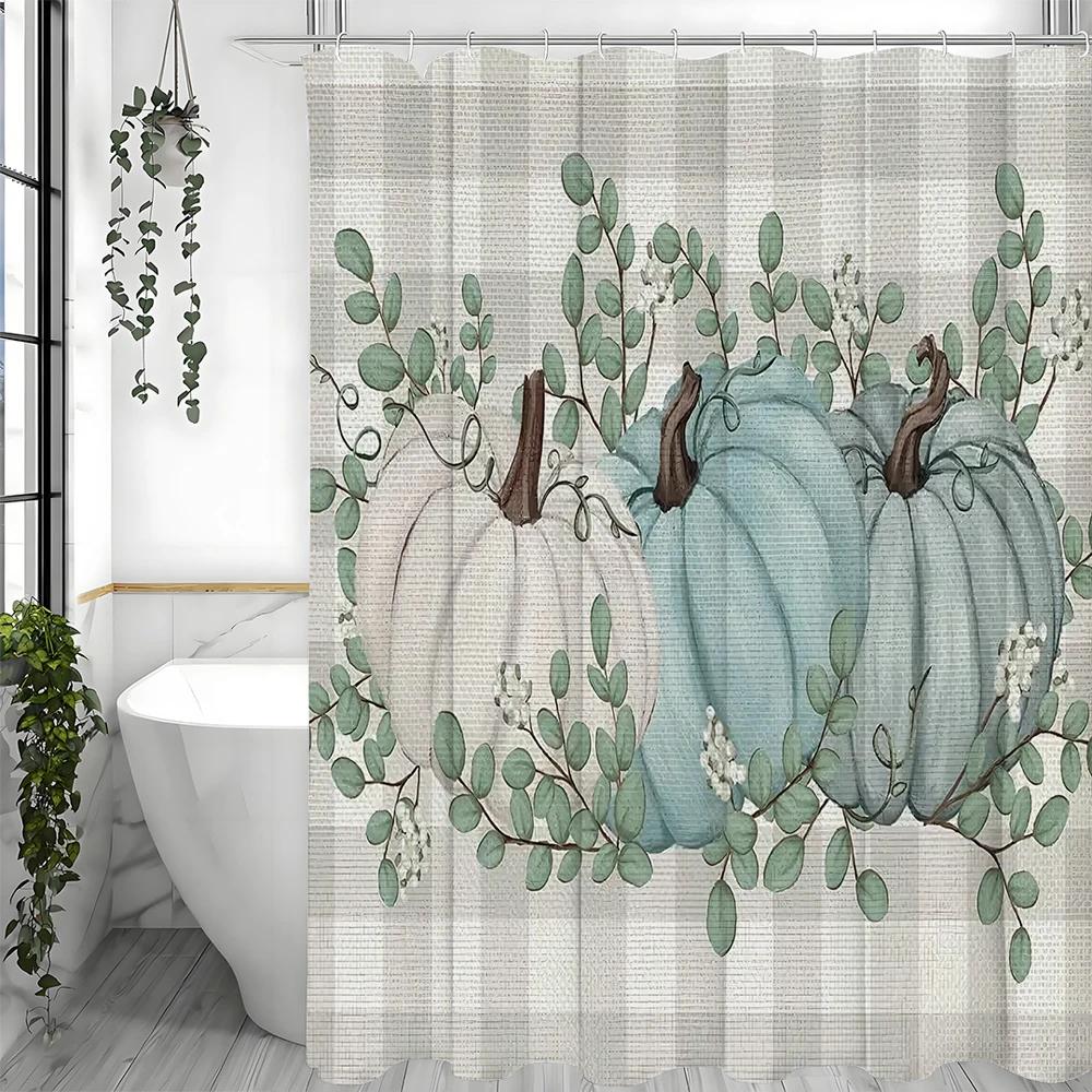

Thanksgiving Fall Pumpkin Floral Grommet Shower Curtain, Bathroom Decorative Shower Curtain, Waterproof Shower Curtain With Hook W60H190(CM)-1 Pcs