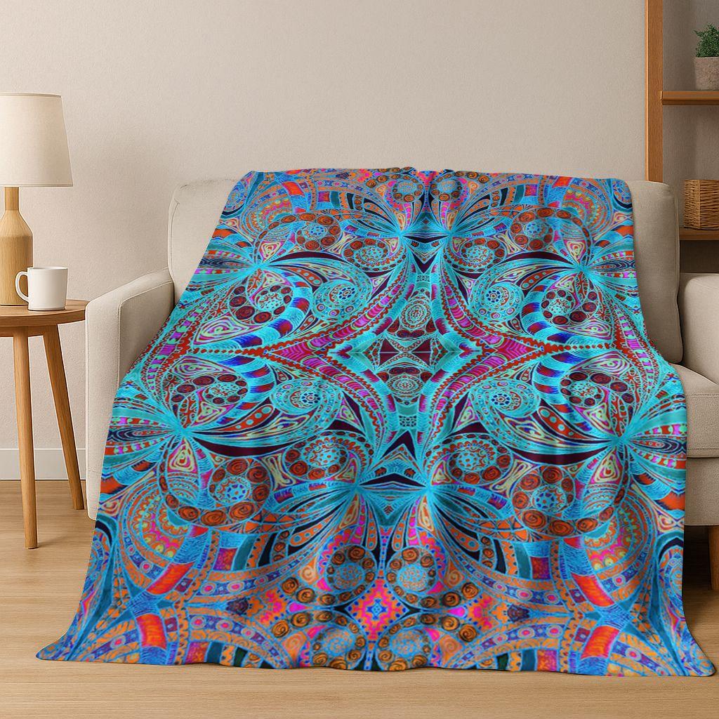 Rainbow Mandala Flower Chakras Yoga Bohemia Art Flannel Blanket,Cozy Soft Throw Blanket for Home Bedroom Bed Sofa Cover Kid Gift