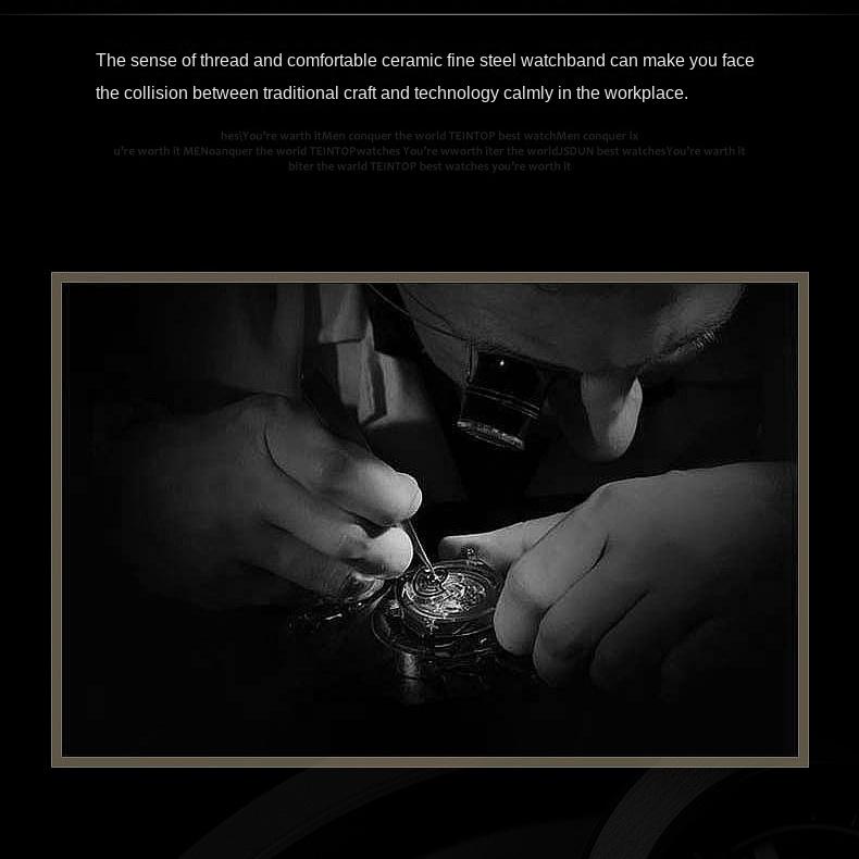 JINSHIDUN Wielofunkcyjny zegarek męski. Trend męski z podwójnym kalendarzem. Ceramiczny wodoodporny automatyczny zegarek mechaniczny