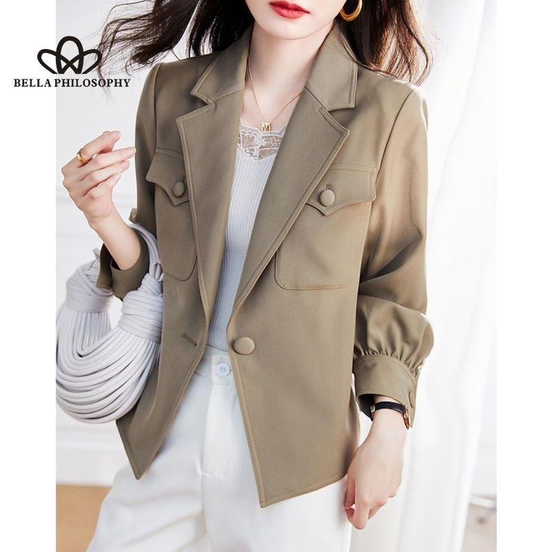 Casual Long Sleeve Jacket Women Fall New Korean Version Suit Jacket Versatile Jacket Loose Cropped Trench Coat