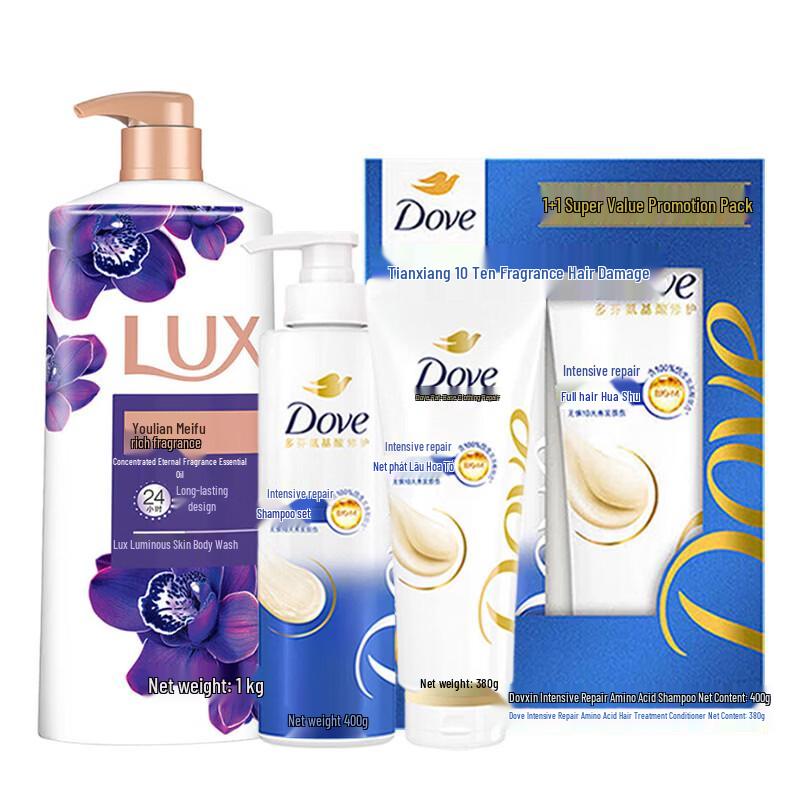Dove Nourishing Hair Care Bundle with Lux Body Wash