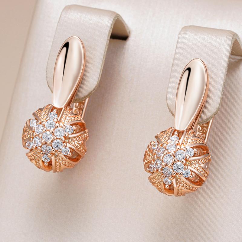 Crystal Flower English Earrings For Women Luxury  Rose Gold Color Natural Zircon Accessories Vintage Fine Jewelry