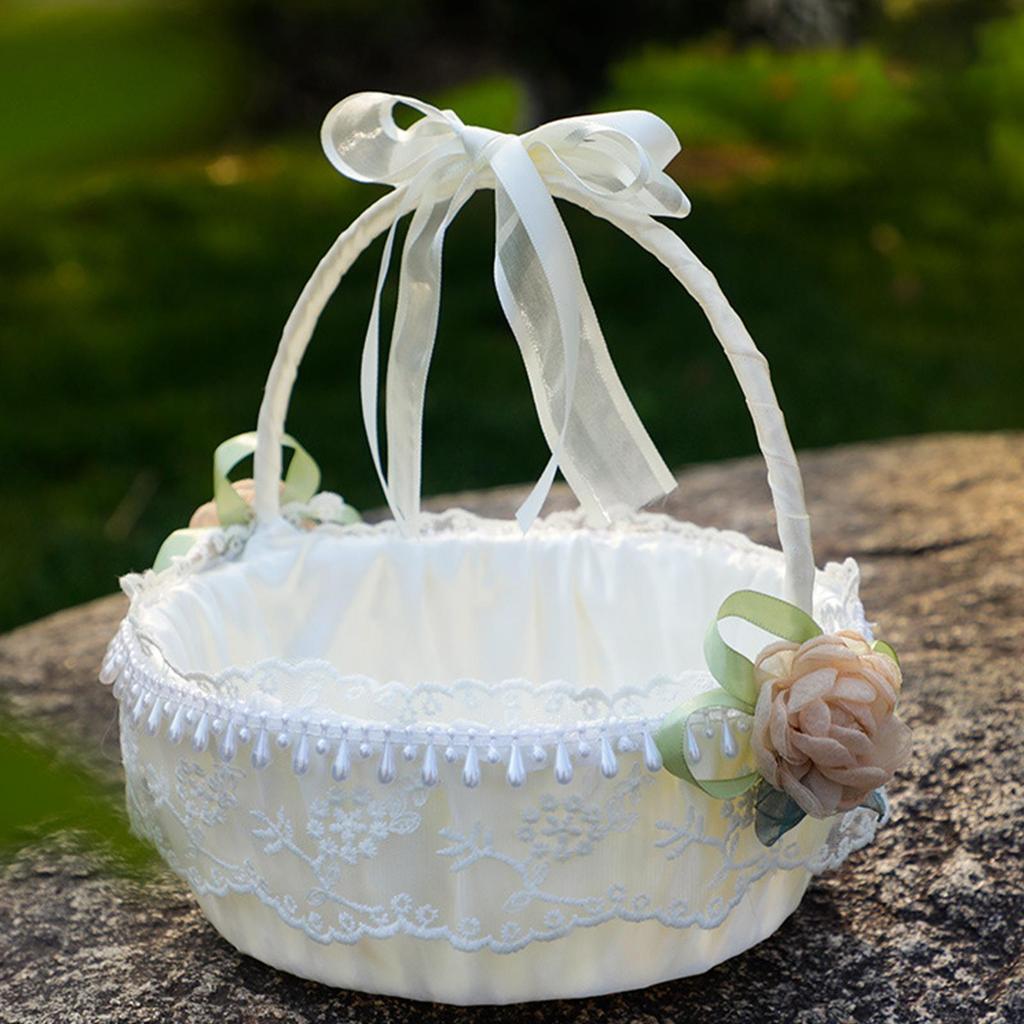 Flower Girl Basket Romantic Foldable Handle Organizer Small Basket with Handle for Wedding Bathroom Organizing Outdoor Easter