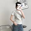 High-quality Summer New Age-reducing Beautiful Foreign-style Front Shoulder Slim-fit Top T-shirt Women