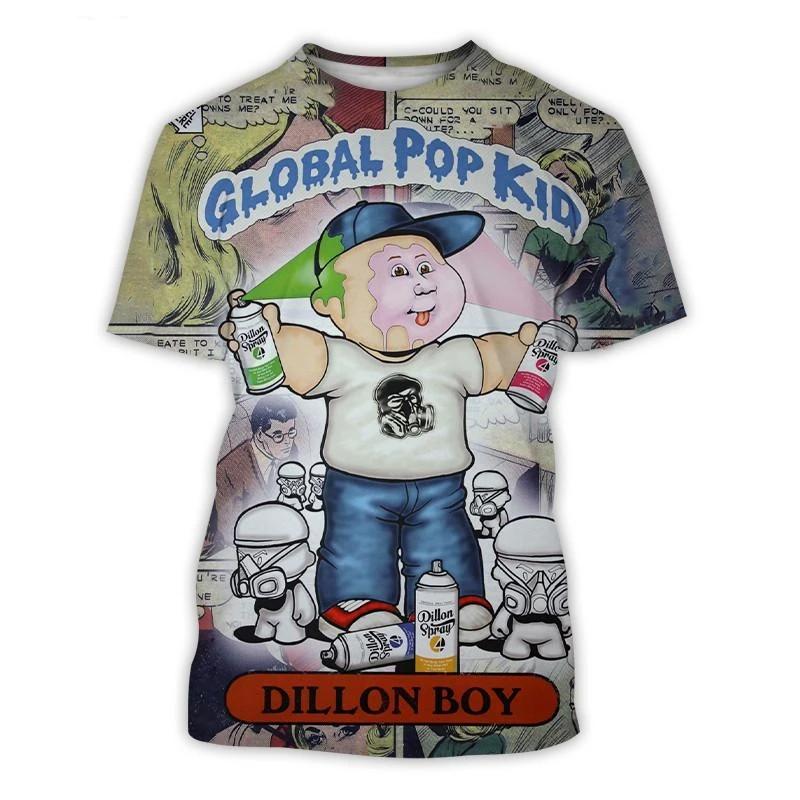 Camisetas Gráficas de Cubo de Basura de Dibujos Animados para Niños Estampado 3D Camisetas de Anime para Niños Moda Hombres Mujeres Manga Corta Cuello Redondo Camiseta Harajuku Y2k Top