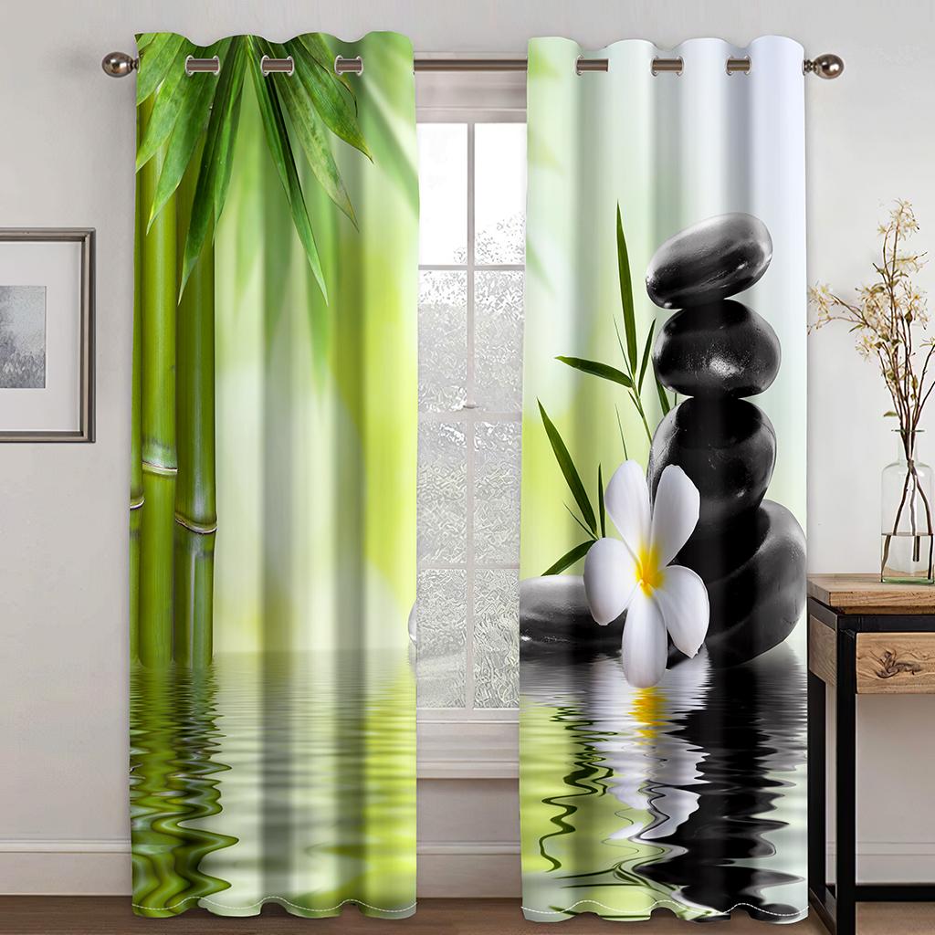 2PCs Buddhist Zen Meaning Bamboo Leaves Rod Through Curtains for Living Room Window Curtain Bedroom Decorative Free Shipping