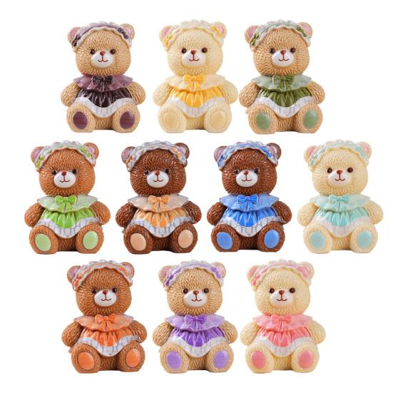 Mini Cartoon Bear Figurine Tiny Resin Bear Figures with Dress Cute Cake Toppers for DIY Crafts Dollhouse Fairy Garden Micro Landscape Decor