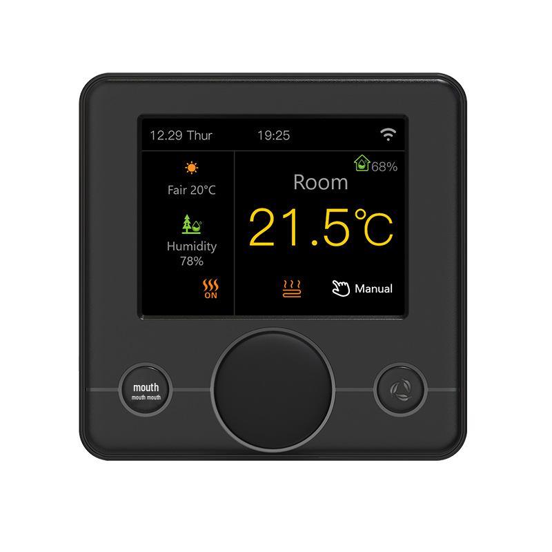 WIFI Smart Thermostat with Color Screen & Black Knob for Underfloor Heating, Electric/Water Heater, Gas Boiler, Tuya APP.