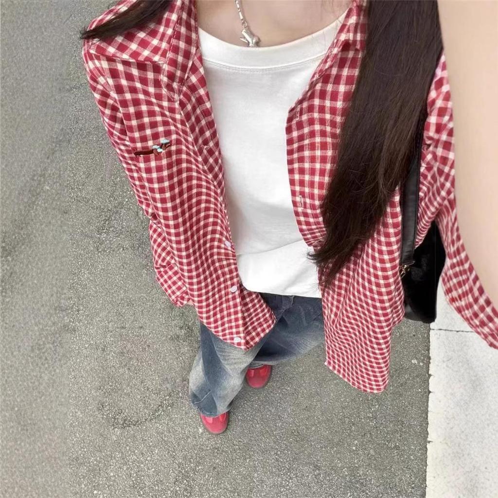 Red Plaid Women's Workwear Shirt - Spring/Summer 2025 Collection