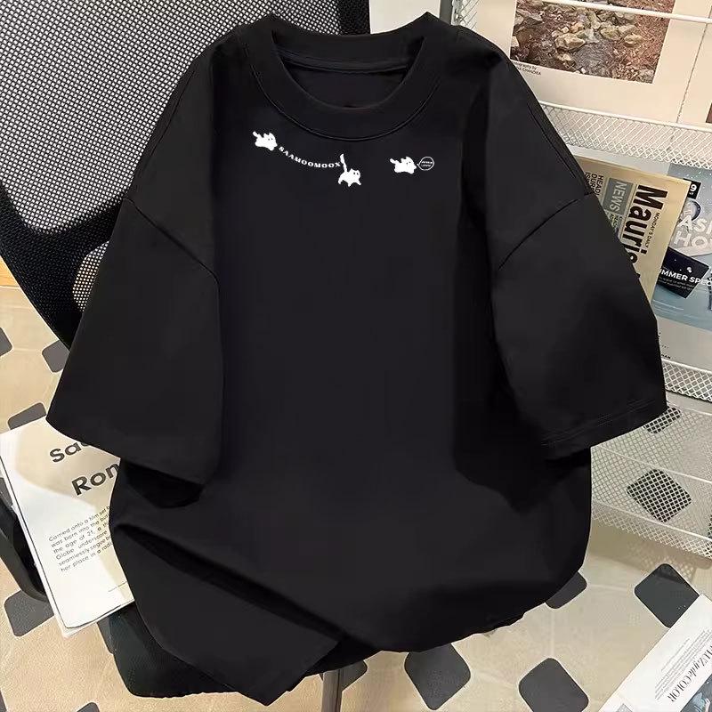 

Men s Summer Loose-Fit Pure Cotton Kitten Print Short-Sleeve T-Shirt L (100-120 jin)