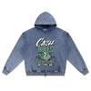 DTG Print Knitted Denim Zip-Up Hoodie Cash Rules Brother Print Zipper Hoodies  