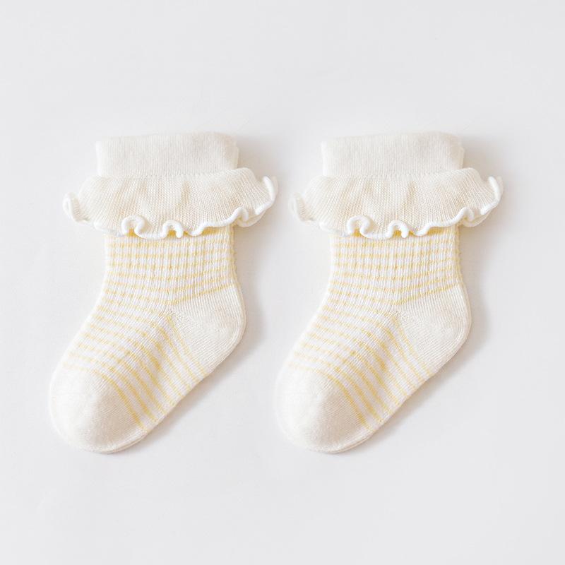 Autumn Winter Lace Princess Children Stripe Socks Newborn Mid Length Socks Cotton Cute Girls Baby Clothes Accessories 0-3 Years Old
