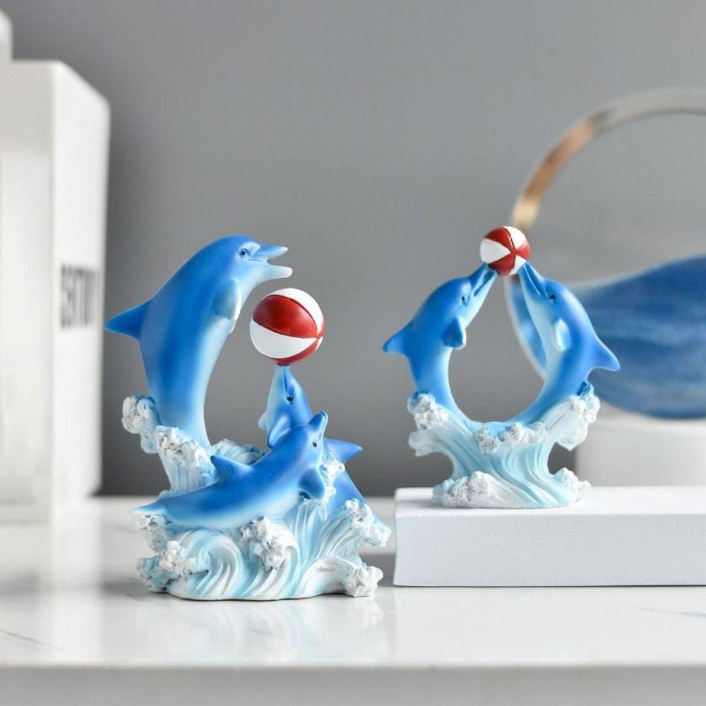 Cartoon Dolphin Statue Resin Craft Sea Animal Sculpture Lively Dolphin Figurine  Cabinet