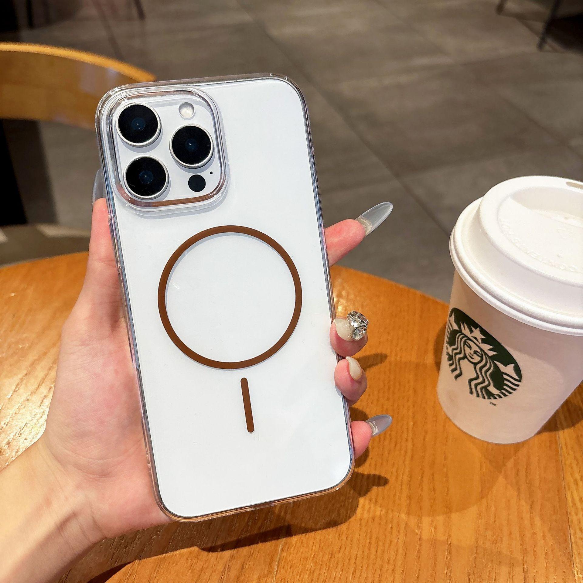 

Тонкий чехол с супермагнитной присоской для телефона, подходящий для Apple 16promax, защитный чехол для iPhone14, простой прозрачный чехол Apple XS Max коричневый