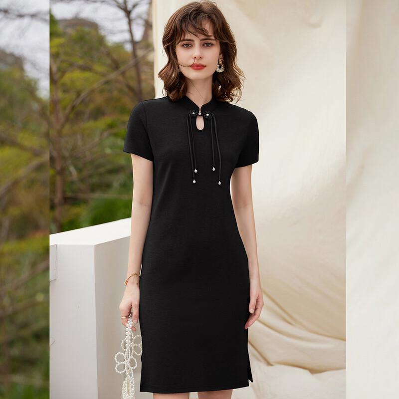 Bailuyu New Chinese Style Mandarin Collar Frog Button Short Sleeve Dress M