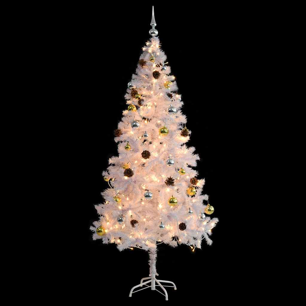 vidaXL Künstlicher Weihnachtsbaum mit Beleuchtung & Kugeln Weiß 180 cm