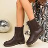 Women's Fashion Hundred Square Toe Soft Stretch Comfortable Ankle Boots Shock Absorbing Anti-slip Casual Sports Martin Boots