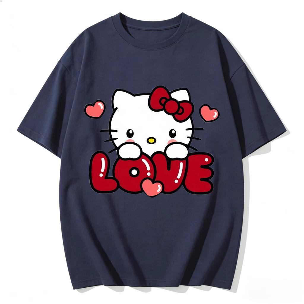 2026 new Summer Cute HelloKitty TShirts Soft Cotton Short Sleeve Tees for Parents Kids Breathable Casual Daily Outfit Tops