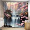 1pc Sakura Digital Printed Shower Curtain, Artistic Landscape Design, Includes Hooks, Suitable for Bathroom Wall & Bathtub Decor