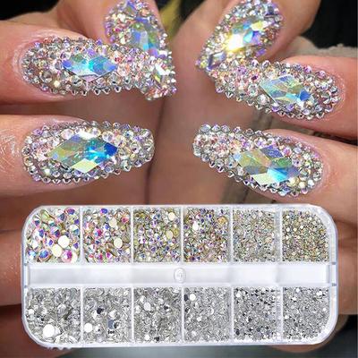 Około 600 sztuk AB Flatback Nail Rhinestones 2/3/4mm Mini Diamentowe Kamienie Charms 3D Kryształowe Klejnoty Biżuteria Dekoracje Paznokci Części * ZB34