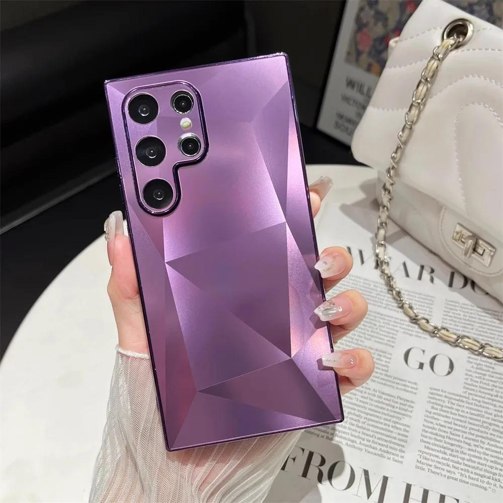 3D Diamond Pattern Matte Plating Cover For Samsung Galaxy S24 S23 Ultra S22 Plus A53 A54 A55 A34 A23 Hard Shockroof Case