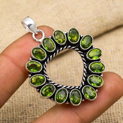 Pendente in Argento Sterling 925 con Pietra Peridoto Fatto a Mano Collana d'Argento Eccellente Gioiello