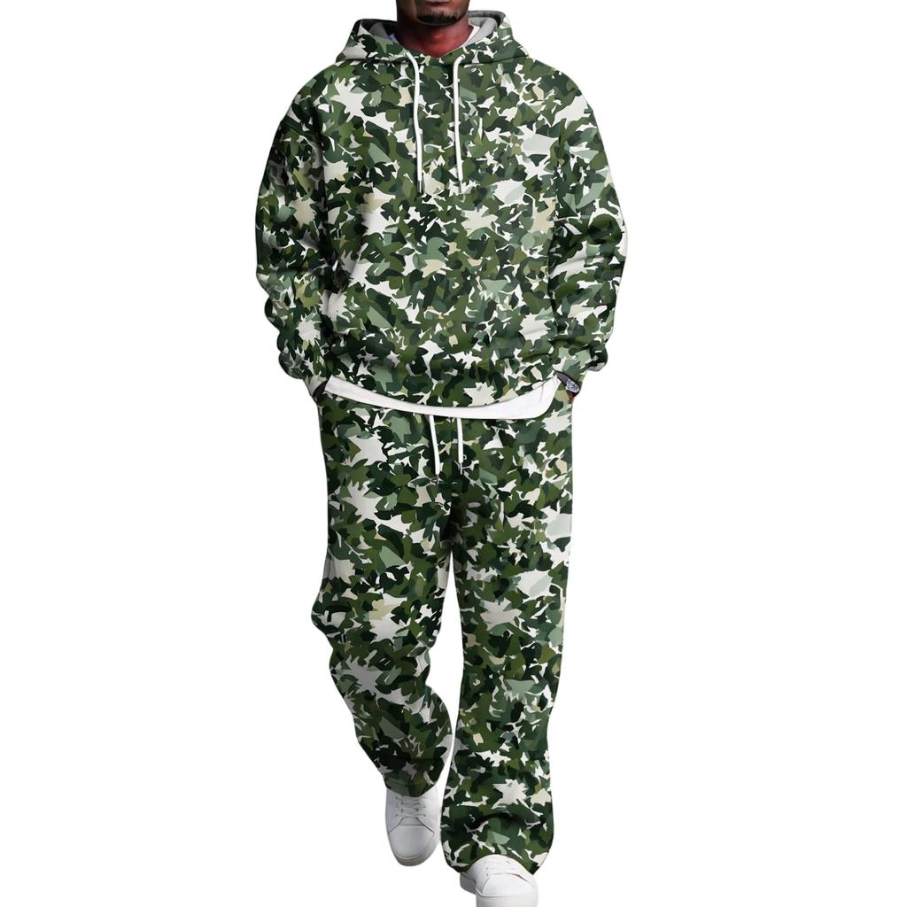 Pánská vrstvená mikina s kapucí a nákladové kalhoty Set s elastickým pasem Ležérní outfit