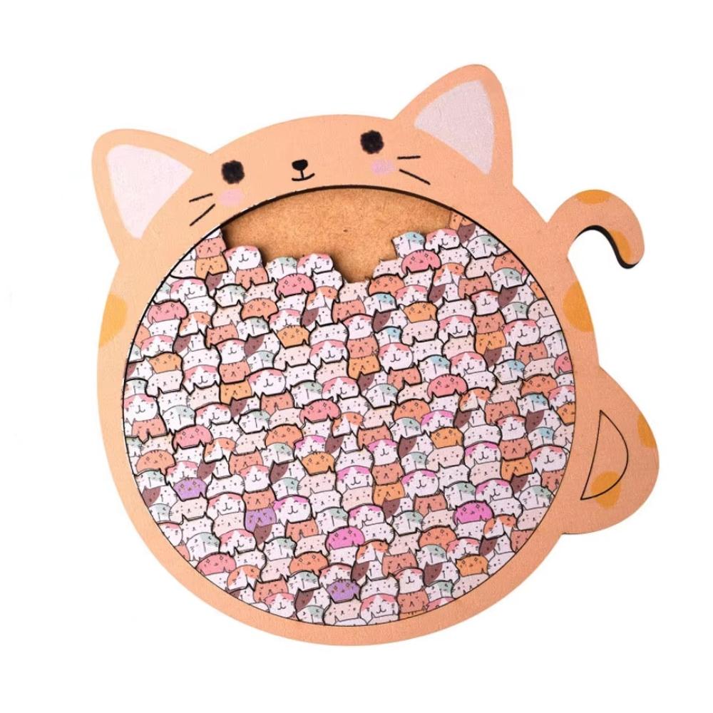 

Irregular Cat Jigsaw Big Mouth Cat-Shaped Puzzle Creative Wooden Puzzle Kids Toy as picture