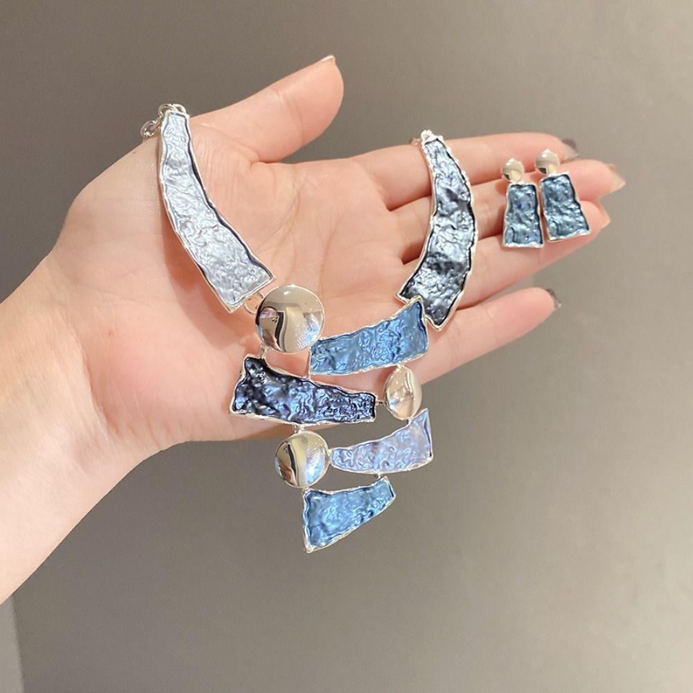 Übertriebenes Damen Halskette Ohrring Set Geometrische Linie Mehrfarbiges Schmuckset Frauen