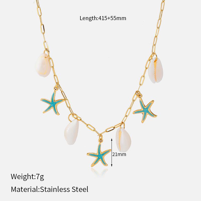 European and American vacation style starfish shell pendant 18K gold-plated necklace bracelet set light luxury niche design