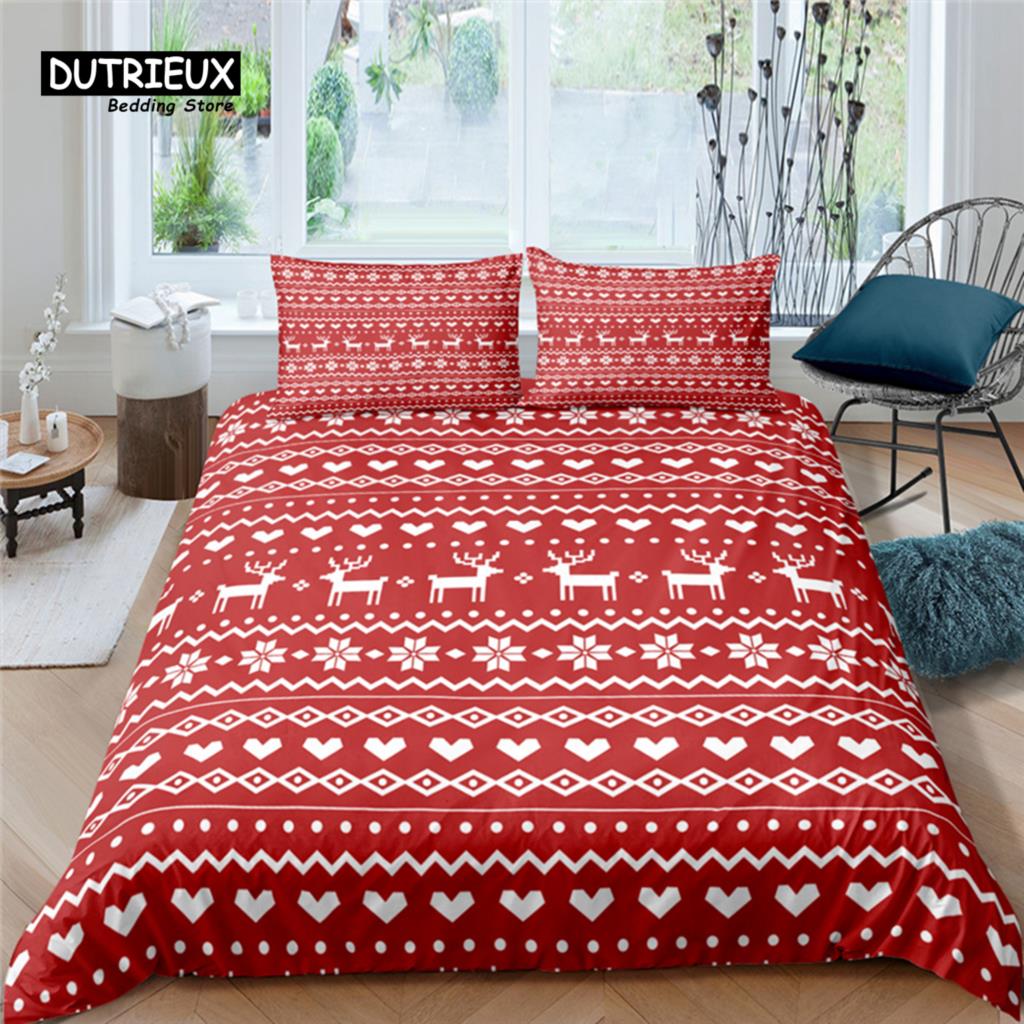 

Роскошный Рождественский Комплект Пододеяльника с Принтом Оленей 2/3 Предмета Наволочка Размер Квин и Кинг Детский Постельный Комплект Размер ЕС/США/Австралии EU single(135x200cm)