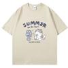 Summer Fun and Simple Fan-blowing Kitten-print Short-sleeved T-shirt, New Style Top, Suitable for Both Men and Women