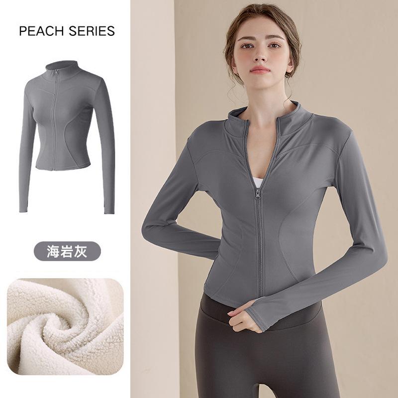 Fleece Yoga Clothes Women's 1011 New Spring Stand-up Neck Sports Jacket Cardigan Zipper Warm Fleece Running Top