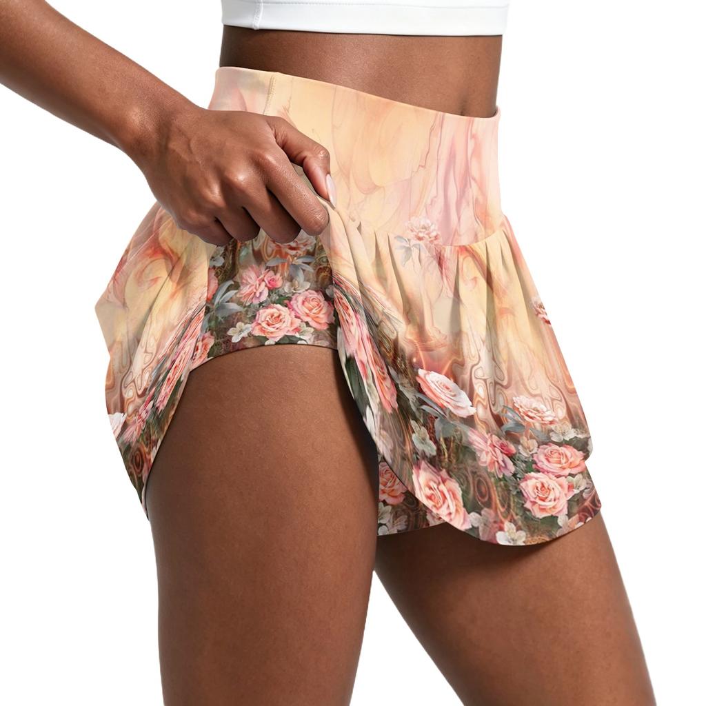 Womens Athletic Skort High Waisted Skort with Built In Shorts Tennis Golf Skort Floral Print Mini Sport Skirt Skort