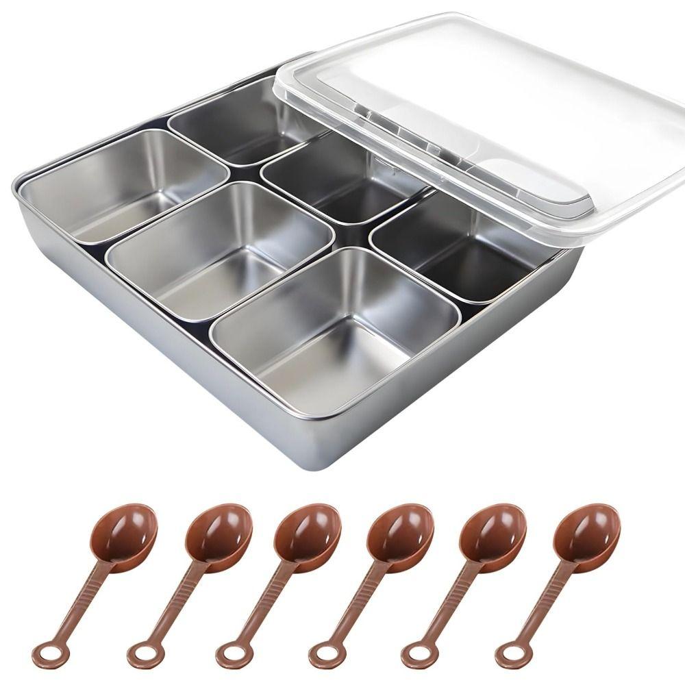 Stainless Steel Storage Seasoning Box PC Cover Condiment Organizer  Restaurant