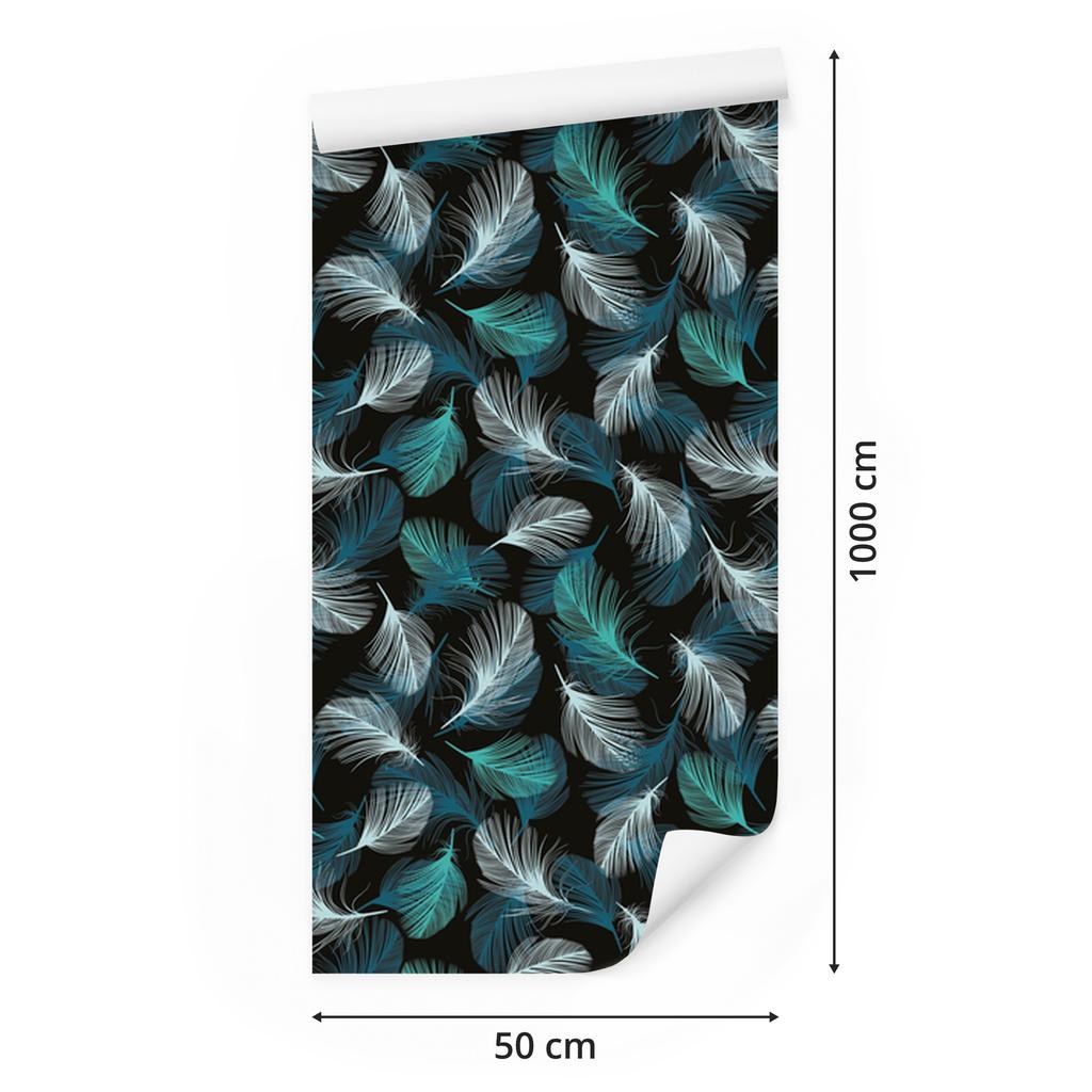 Turquoise Feathers Wallpaper for the Background of the Living Room and Bedroom 50x1000